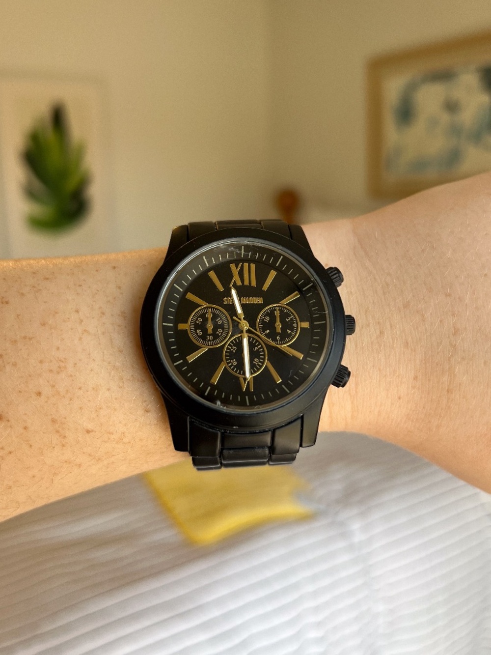 Steve Madden Matte Black Watch Gold Accents Chronograph Style